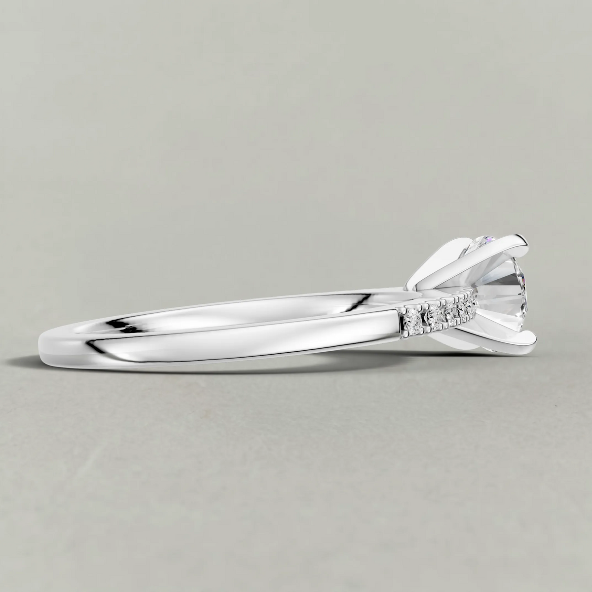 Tapered Pavé Shoulder Engagement Ring (7504) in White Gold from back angle