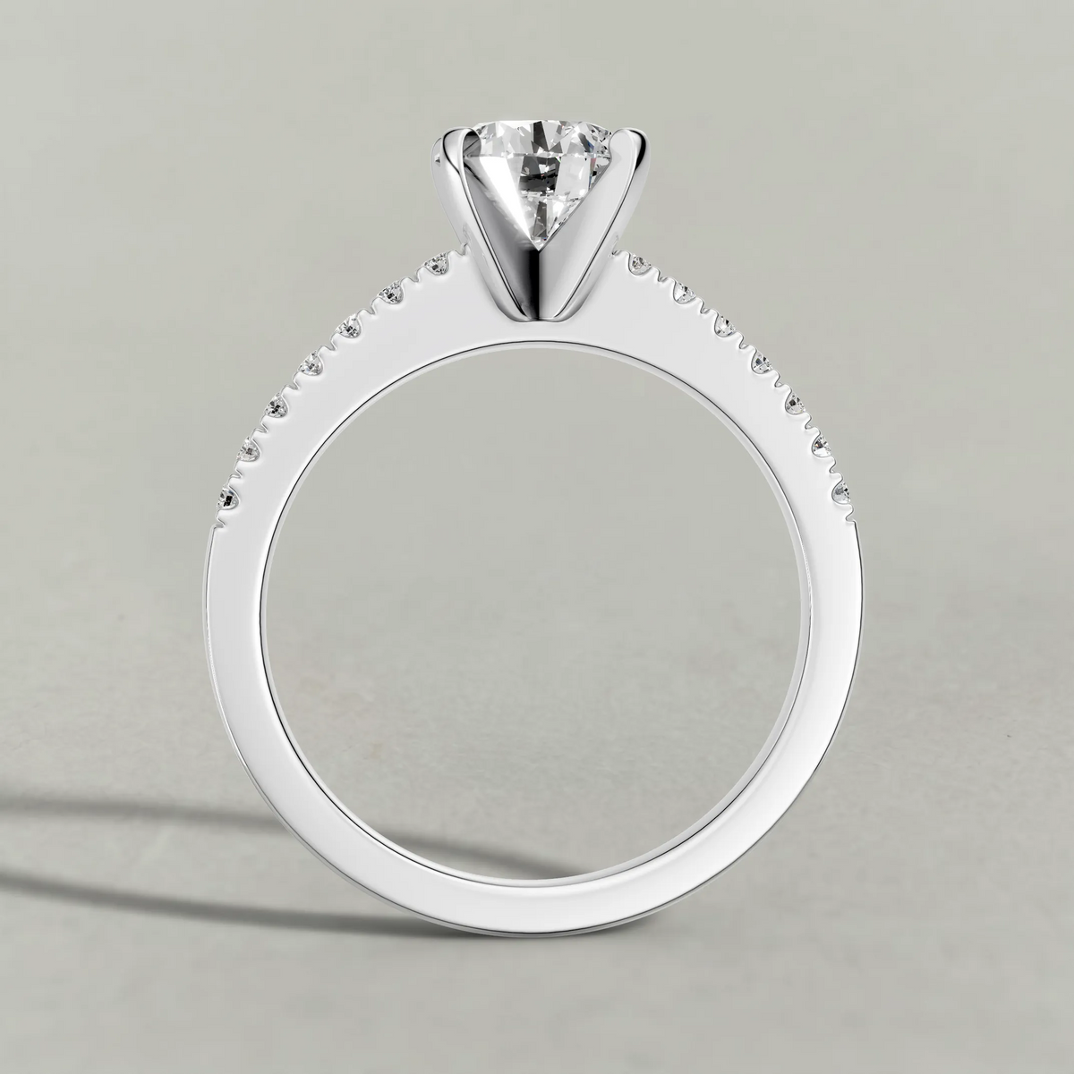 Tapered Pavé Shoulder Engagement Ring (7504) in White Gold from front angle