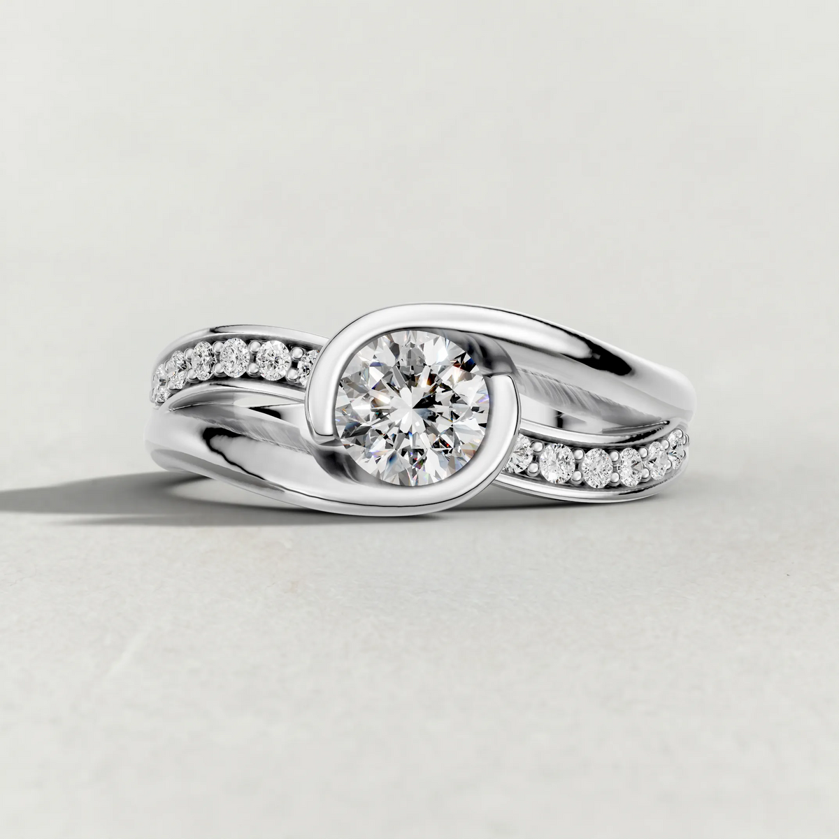 Half-Bezel Twist Engagement Ring (7544) in Platinum zoomed in on diamond