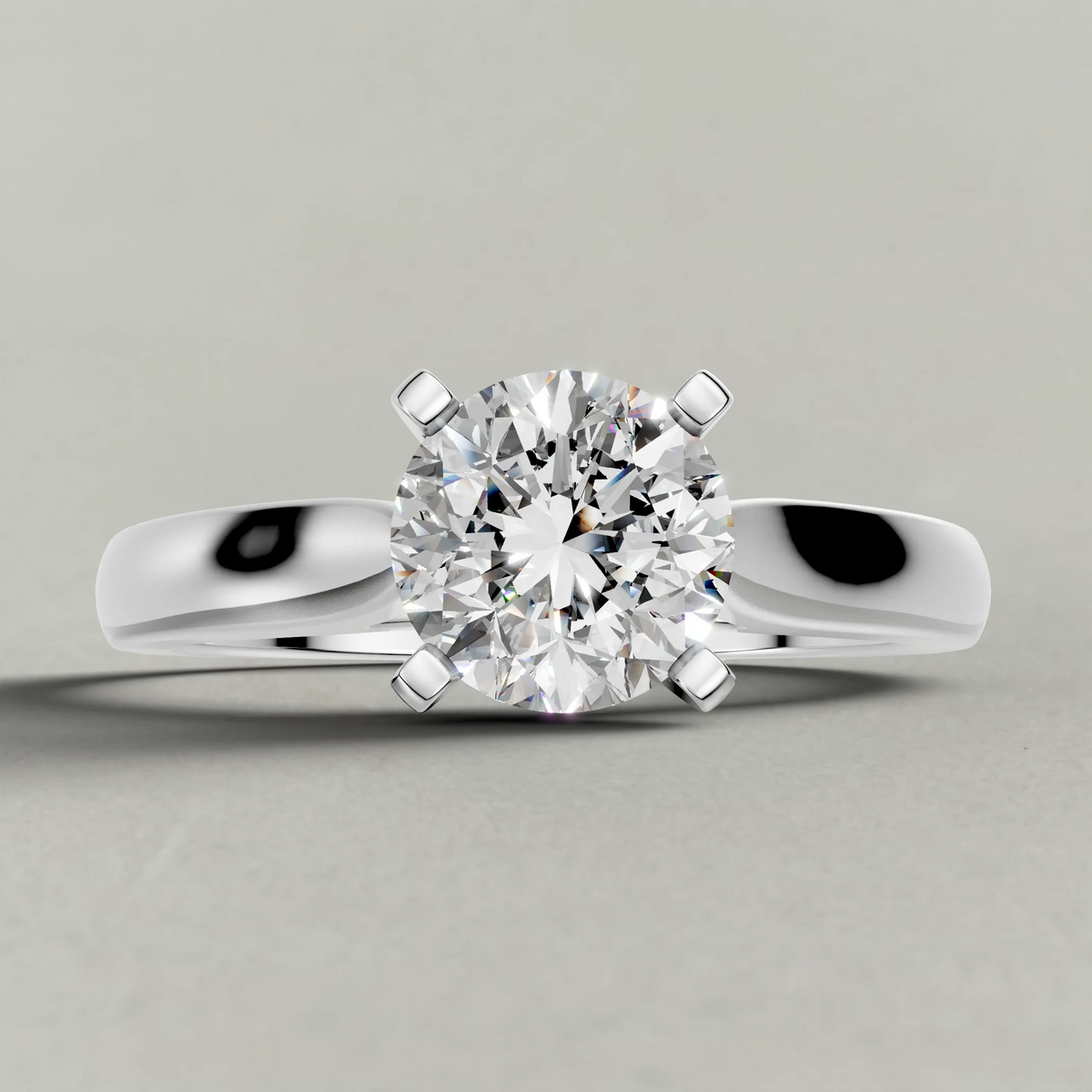 Tapered Cathedral Solitaire Engagement Ring (7587) in White Gold zoomed in on diamond
