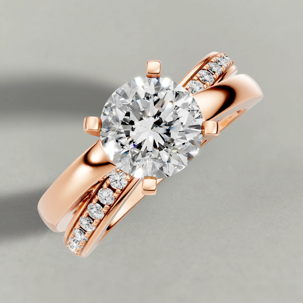 Split-Shoulder Engagement Ring (7921) in Rose Gold from top 3/4 angle