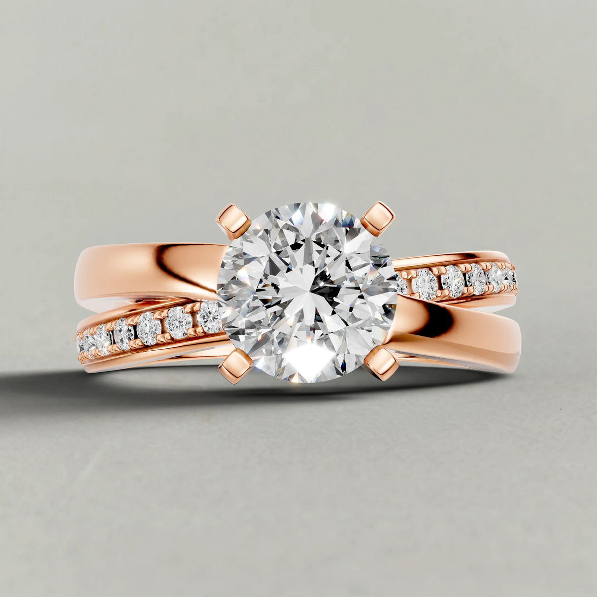 Split-Shoulder Engagement Ring (7921) in Rose Gold zoomed in on diamond