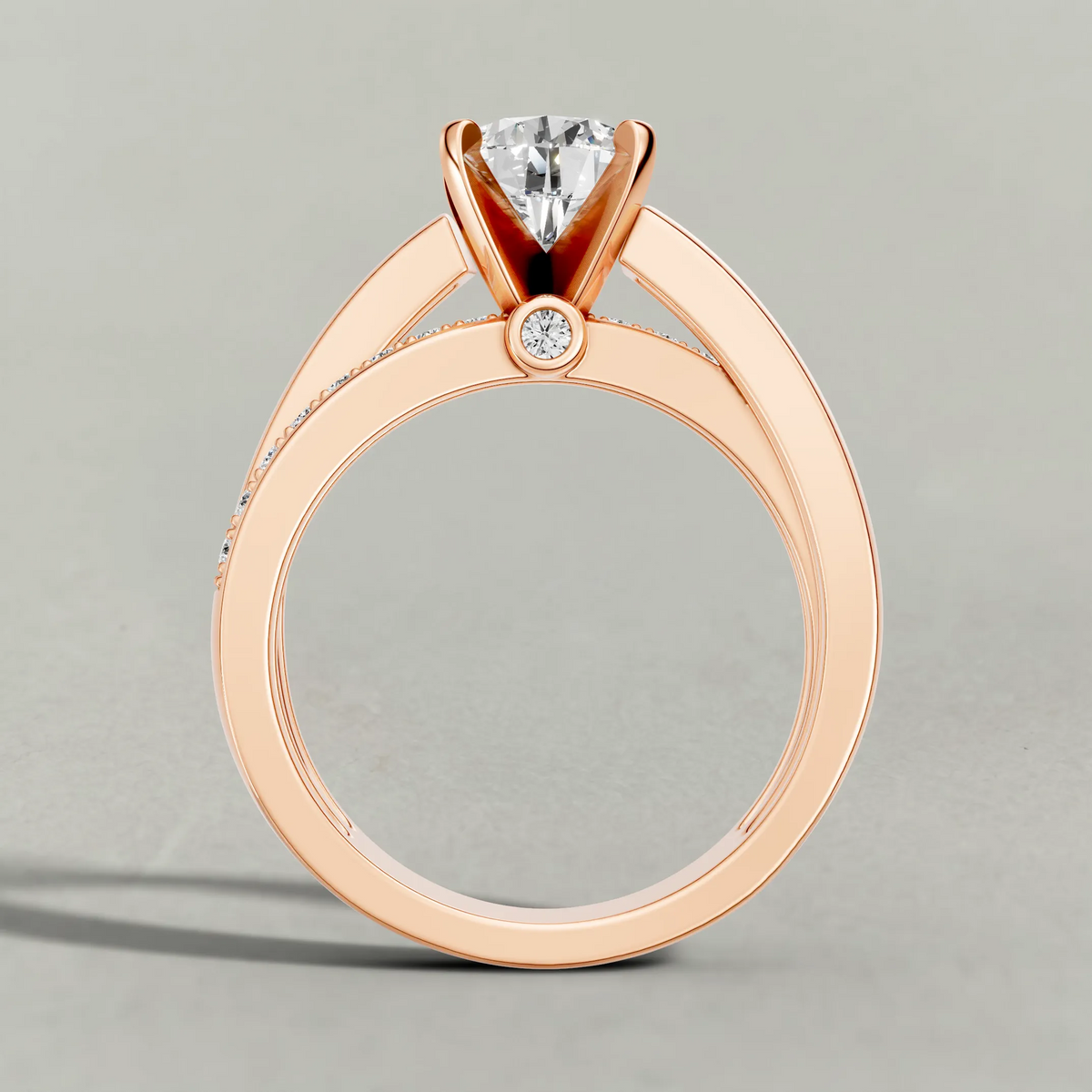 Split-Shoulder Engagement Ring (7921) in Rose Gold from front angle