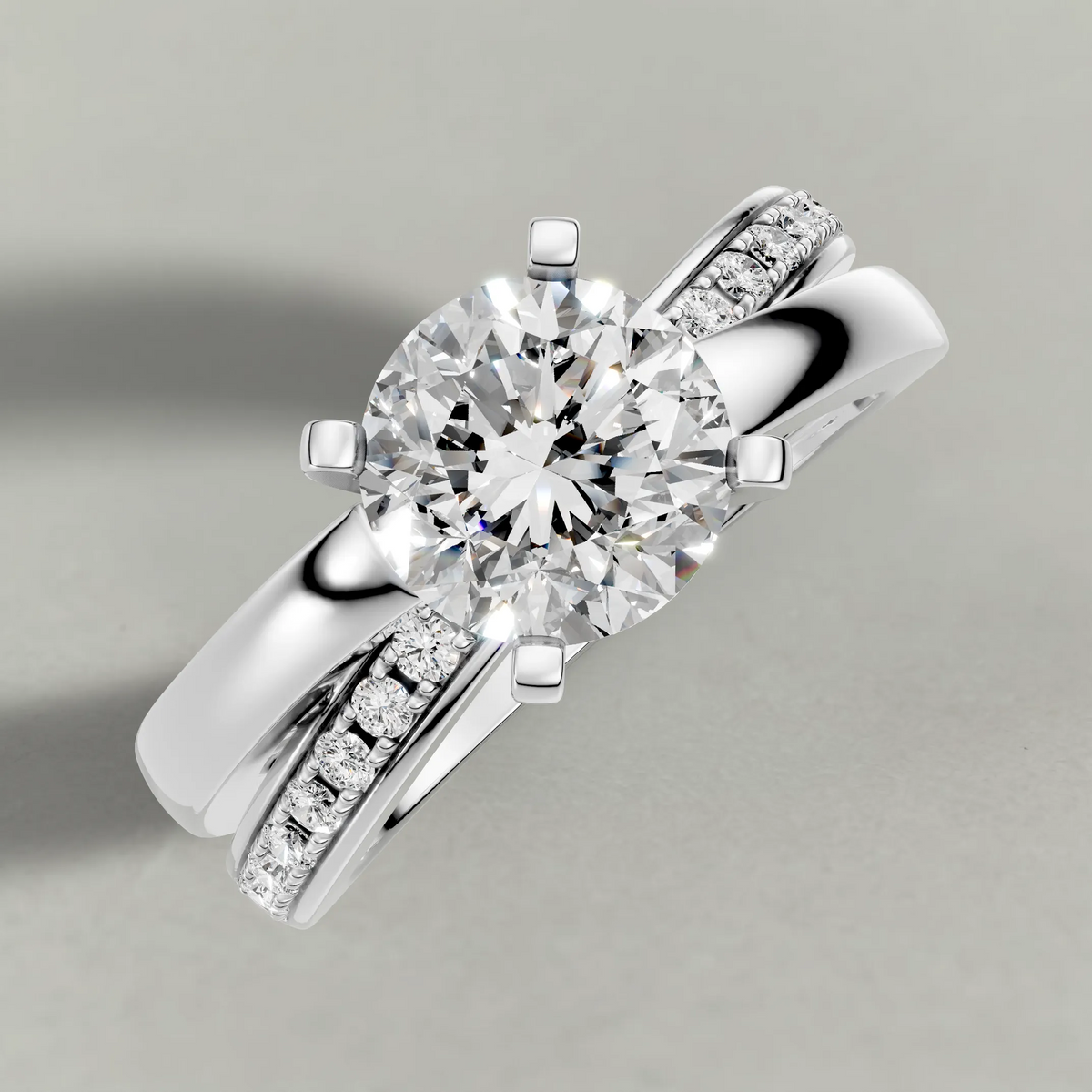 Split-Shoulder Engagement Ring (7921) in White Gold from top 3/4 angle