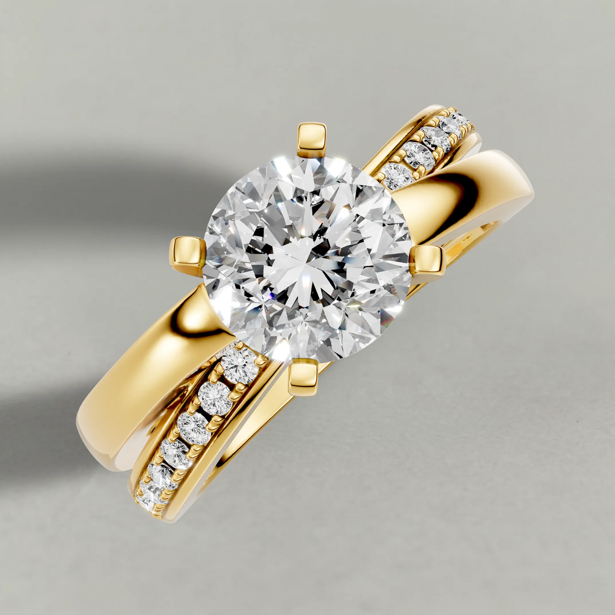 Split-Shoulder Engagement Ring (7921) in Yellow Gold from top 3/4 angle