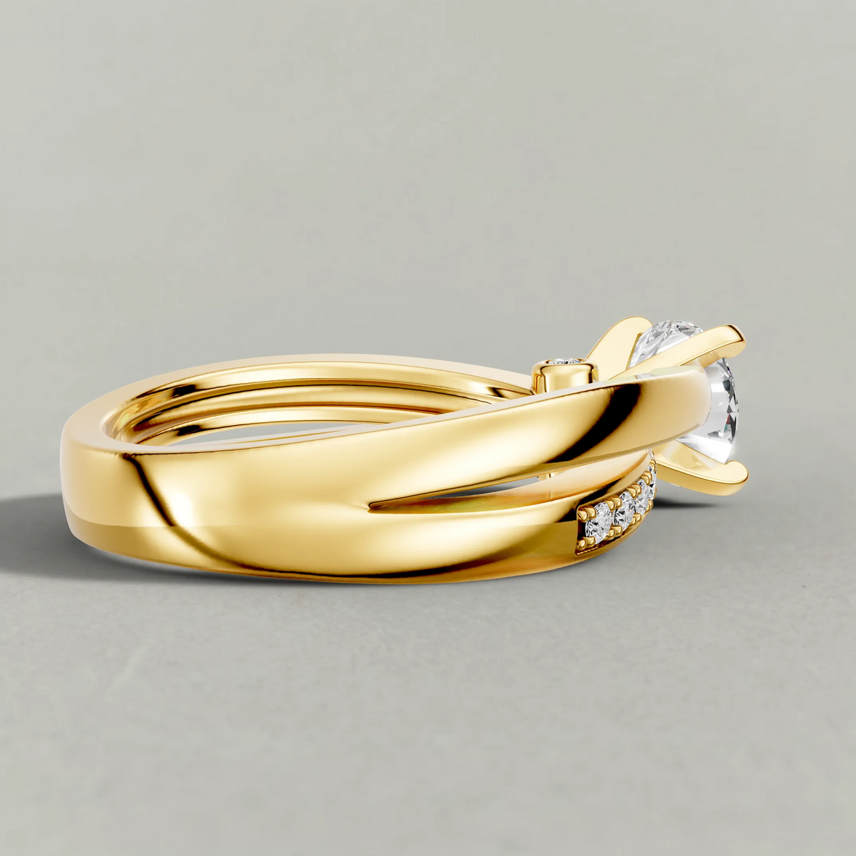 Split-Shoulder Engagement Ring (7921) in Yellow Gold from back angle