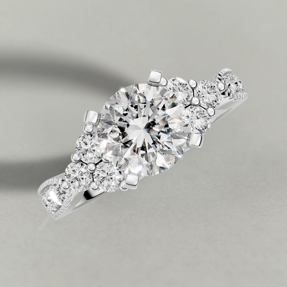 Cluster Accent Engagement Ring (9425) in Platinum from top 3/4 angle