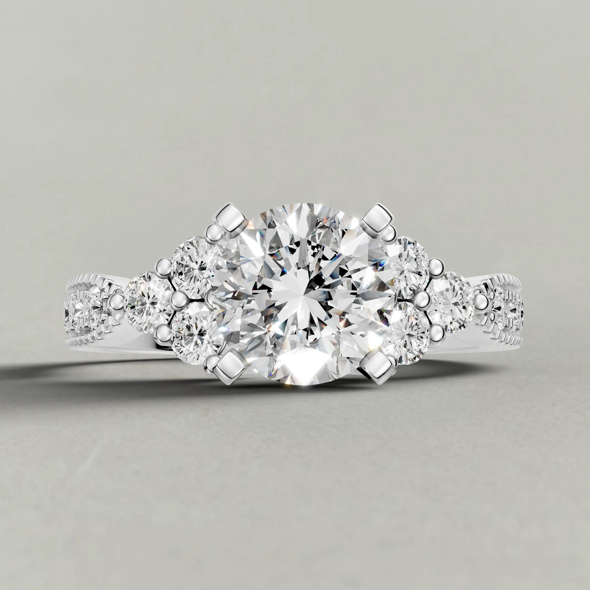 Cluster Accent Engagement Ring (9425) in Platinum zoomed in on diamond