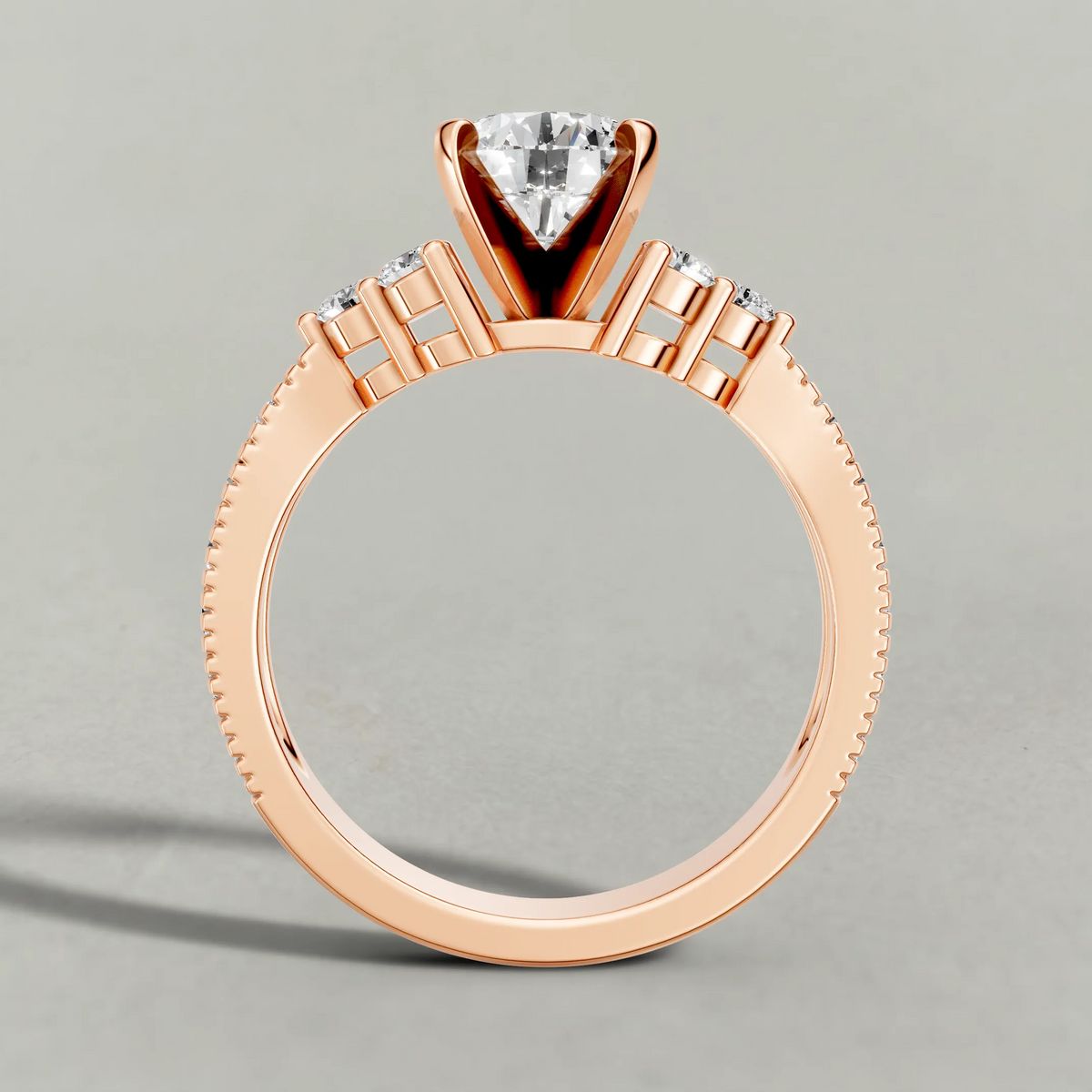 Cluster Accent Engagement Ring (9425) in Rose Gold from front angle
