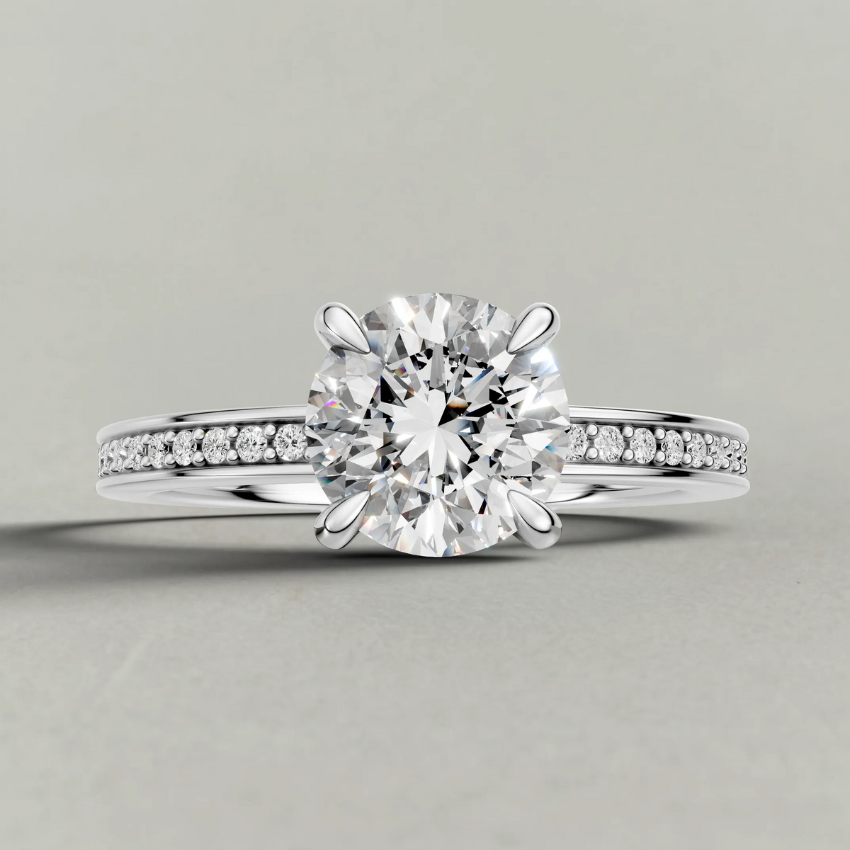 Channel-Set Diamond Shoulder Engagement Ring (9426) in White Gold zoomed in on diamond