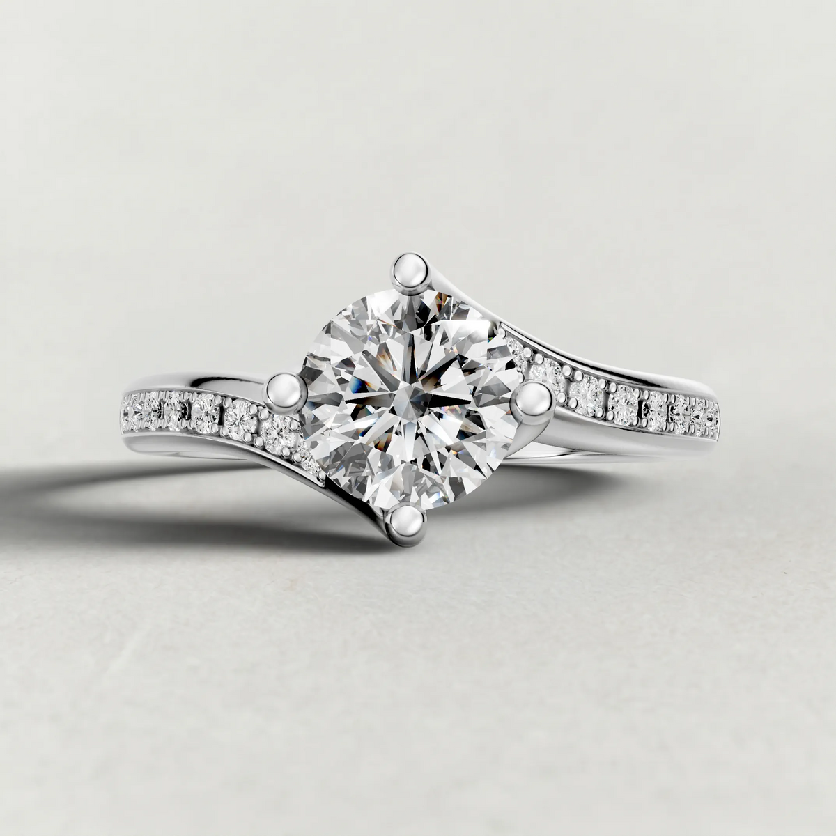 Offset Pavé Engagement Ring (9460) in Platinum zoomed in on diamond