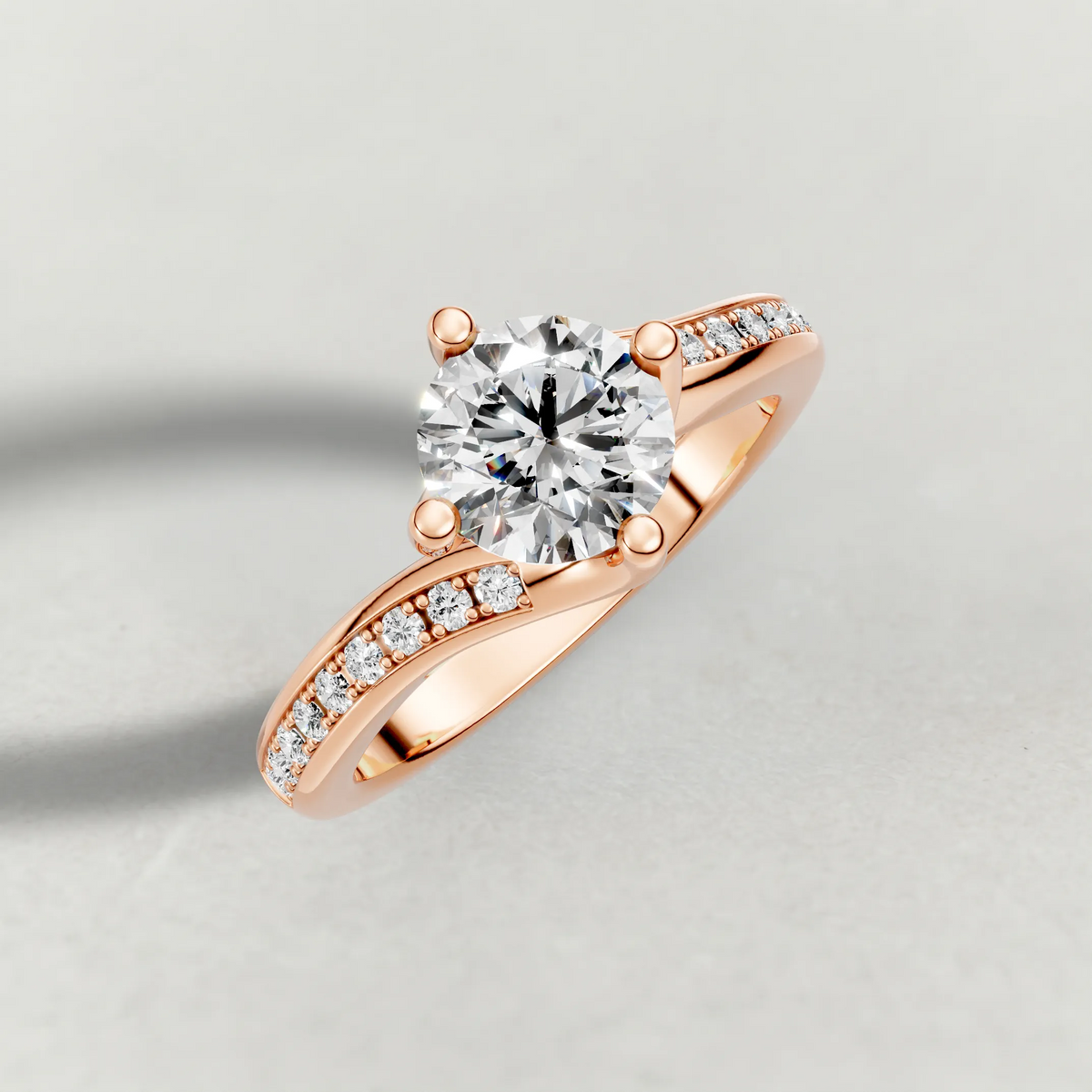 Offset Pavé Engagement Ring (9460) in Rose Gold from top 3/4 angle