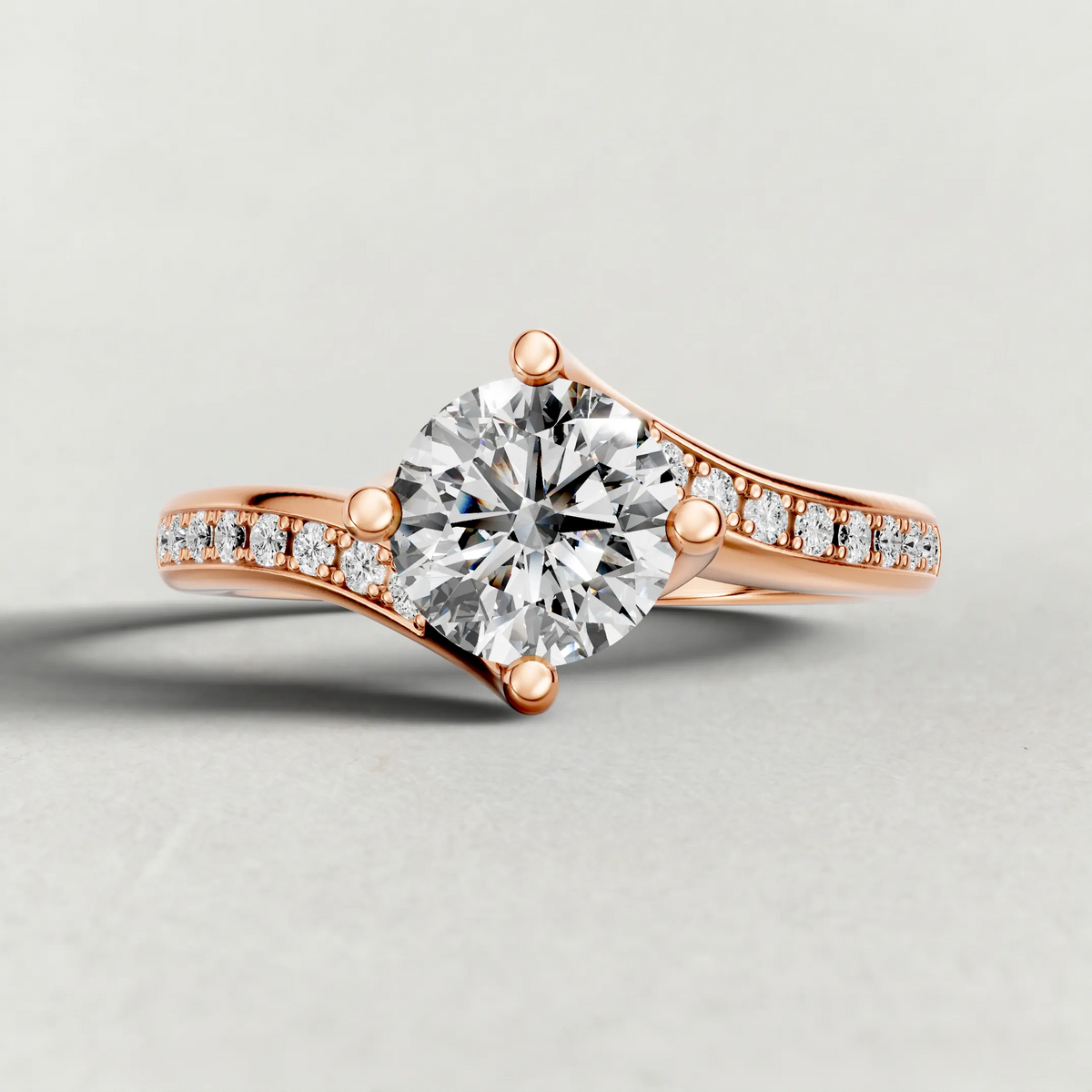 Offset Pavé Engagement Ring (9460) in Rose Gold zoomed in on diamond