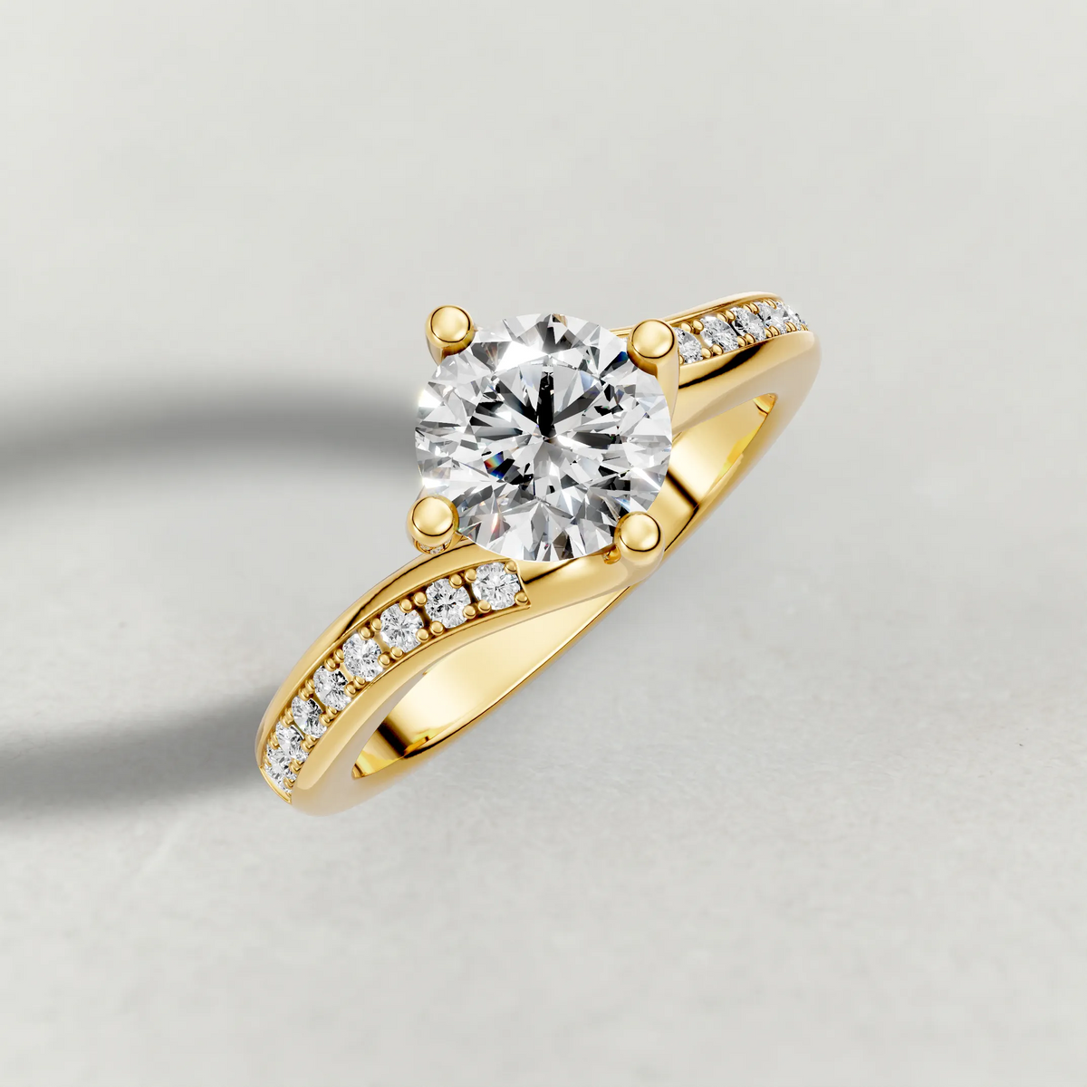 Offset Pavé Engagement Ring (9460) in Yellow Gold from top 3/4 angle