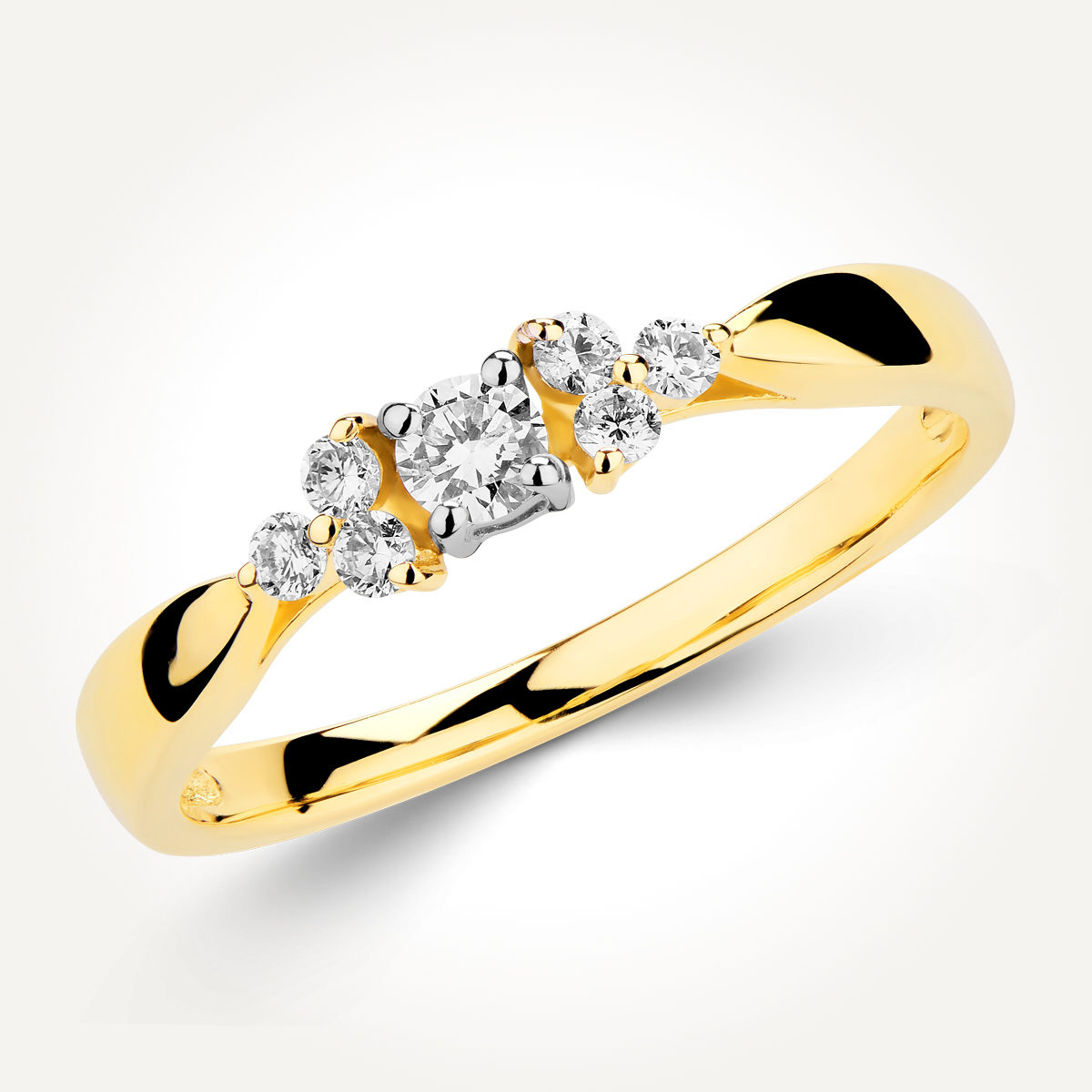 14KT Two Toned Round Three Set Side Stone Ring