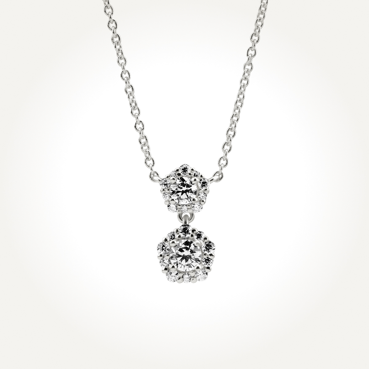 14KT White Gold Double Link Halo Necklace