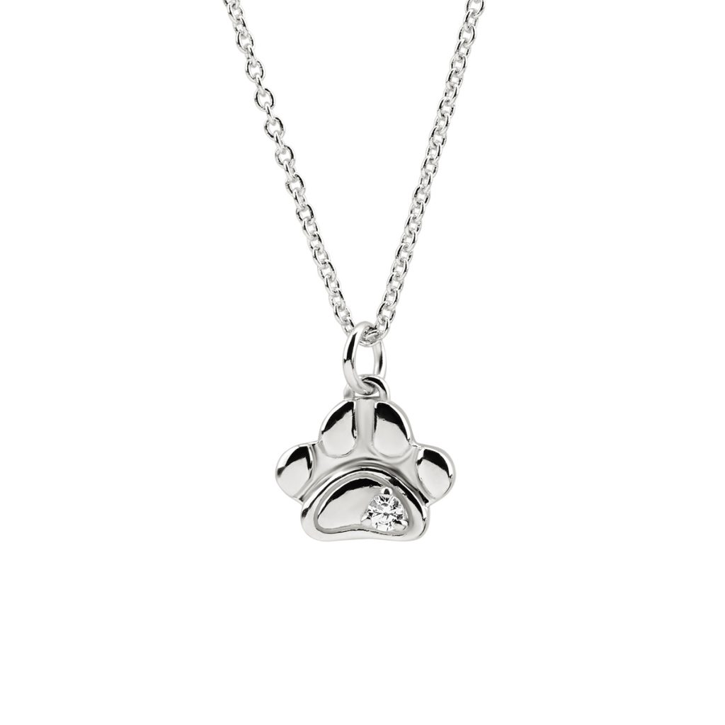 14kt White Gold Pet Paw Necklace 0.03 CT. T.W.