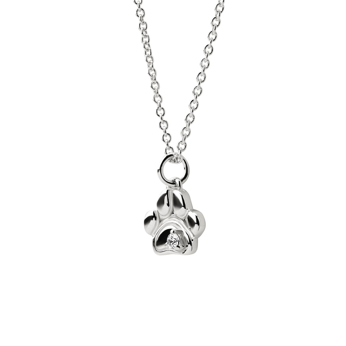 14kt White Gold Pet Paw Necklace 0.03 CT. T.W.