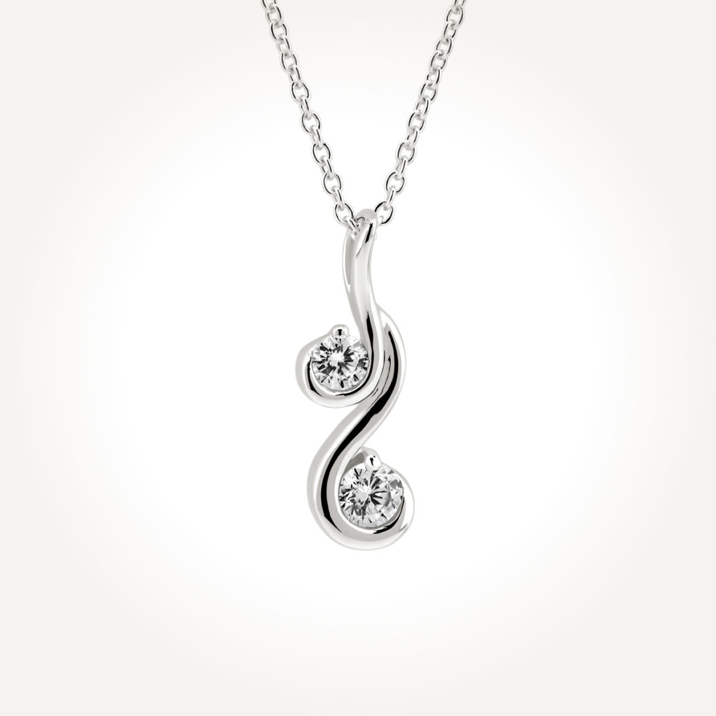 14KT White Gold Two Stone Necklace