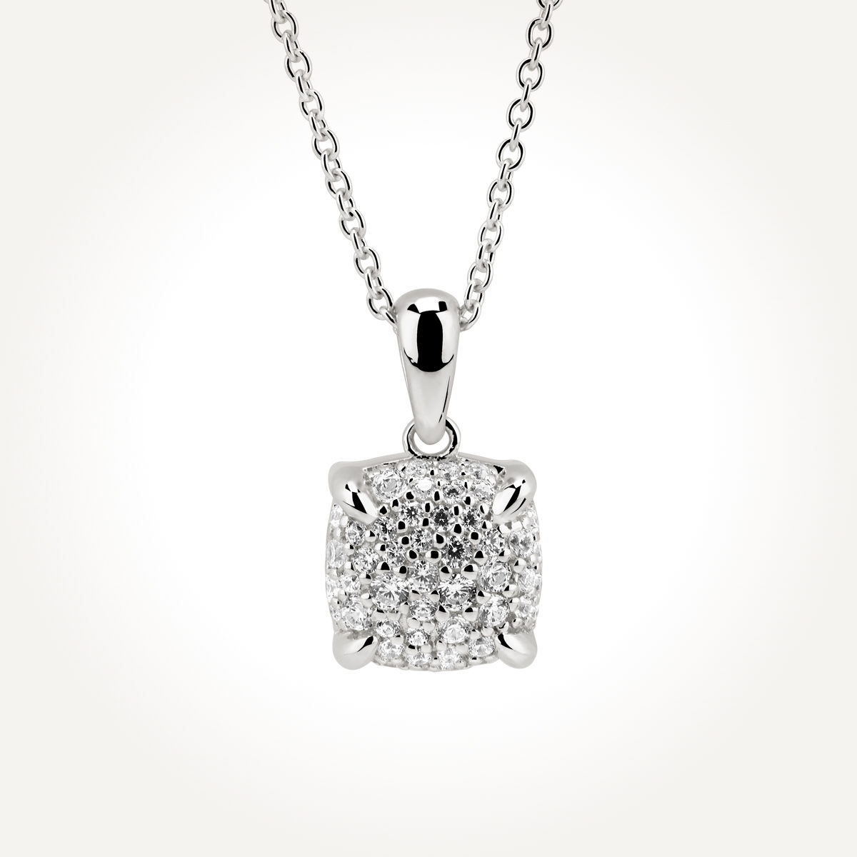 14KT White Gold Square Cluster Necklace 0.29 CT. T.W.