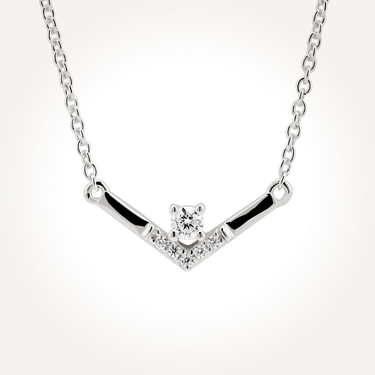 14KT White Gold V Shaped Necklace 0.07 CT. T.W.