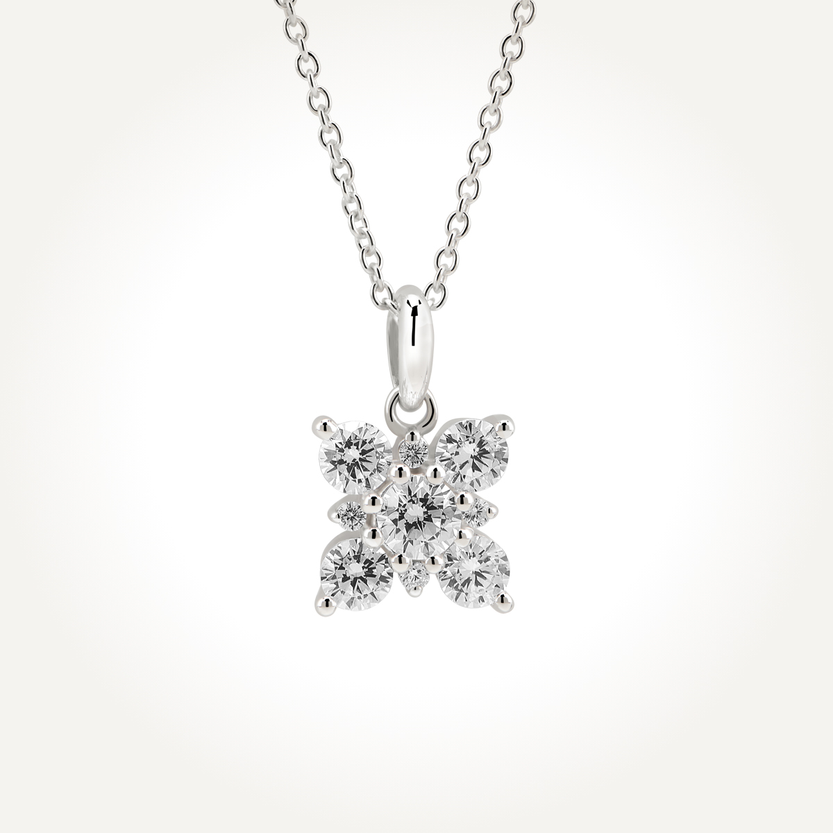 14KT White Gold Diamond Cluster Necklace 0.72 CT. T.W.