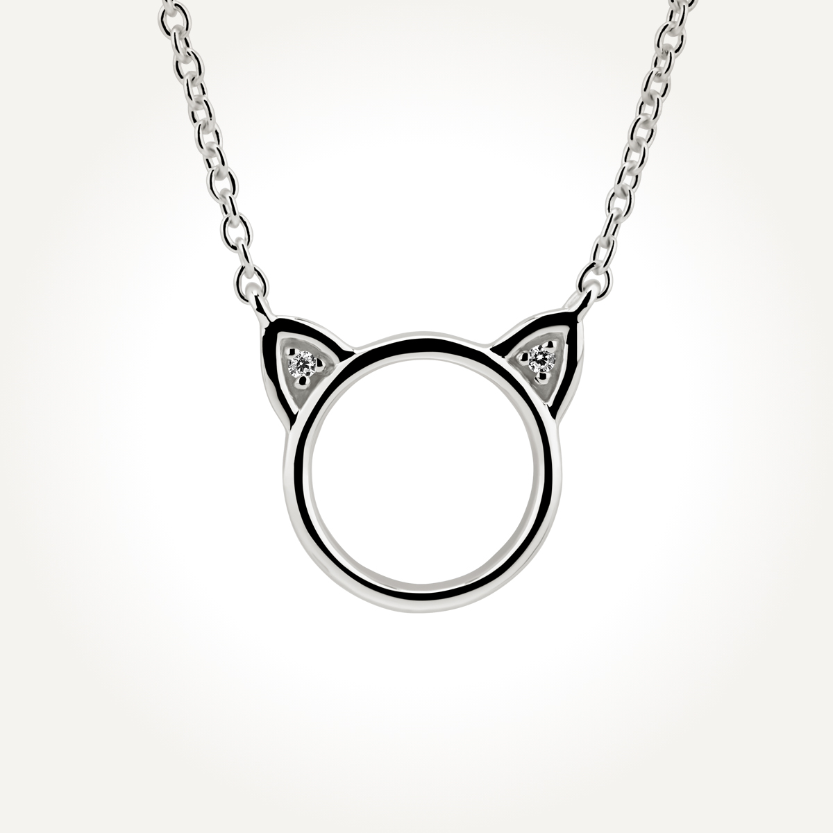 14KT White Gold Cat Necklace 0.008 CT. T.W.