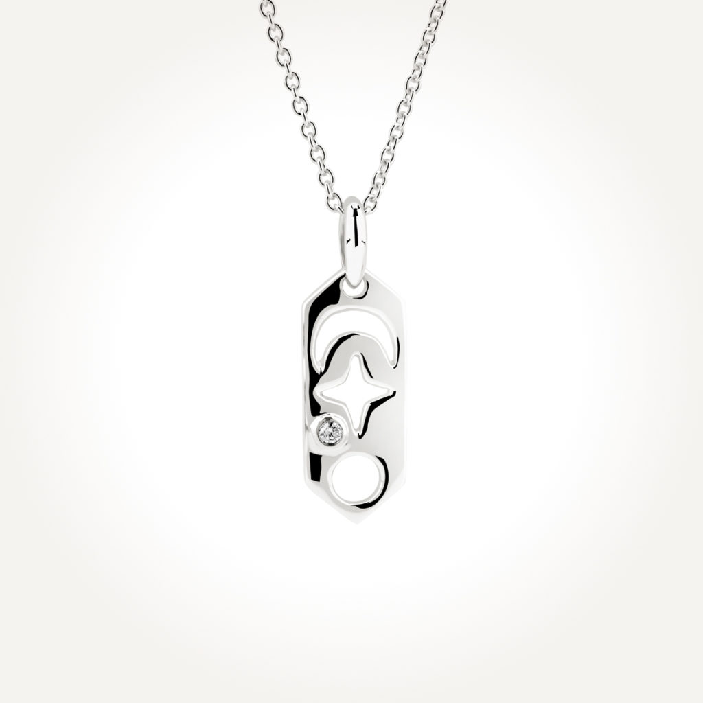 14KT White Gold Star and Moon Necklace