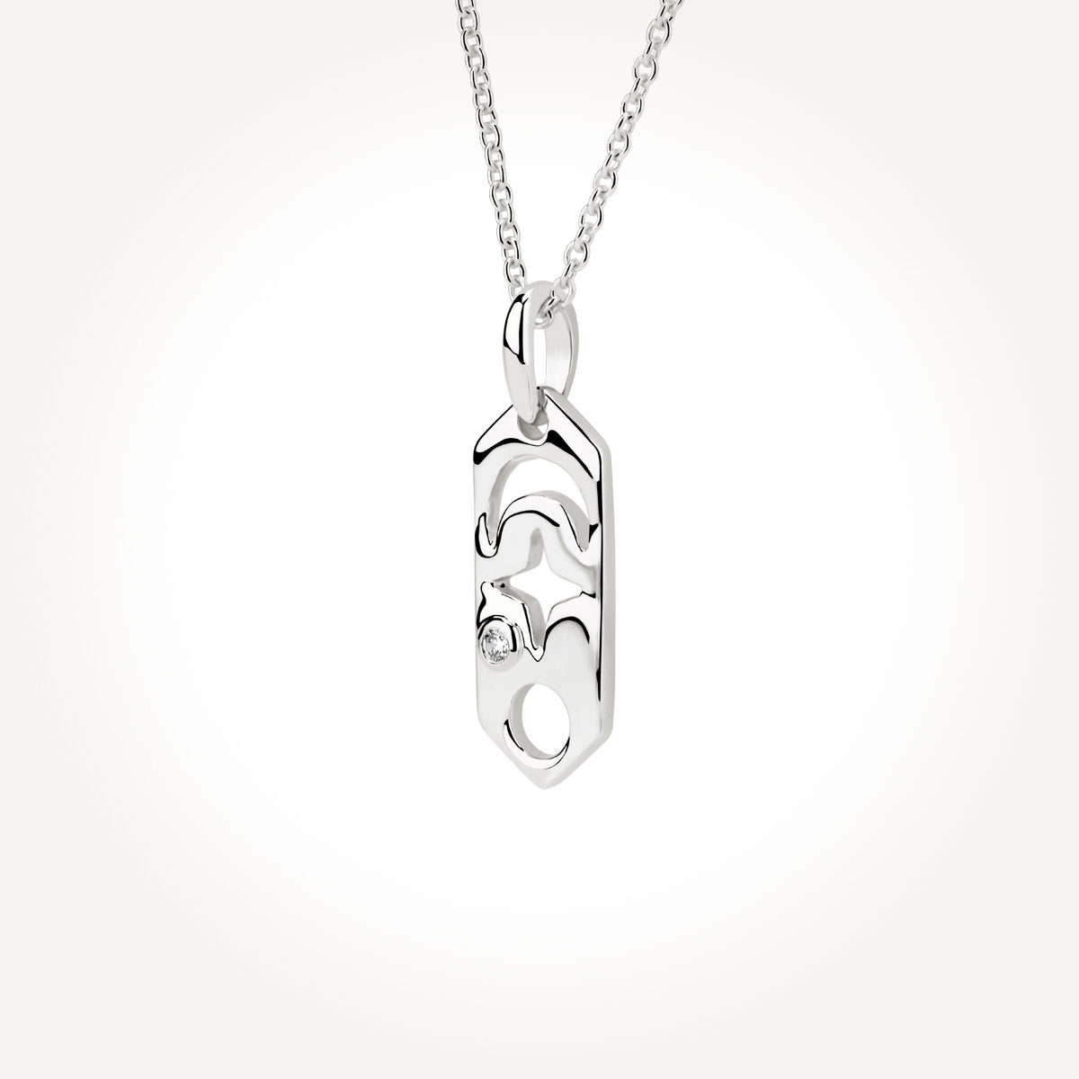 14KT White Gold Star and Moon Necklace
