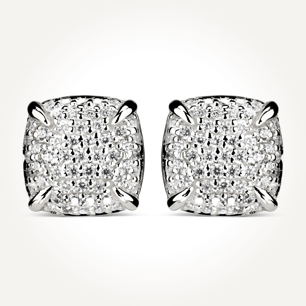 14KT White Gold Square Cluster Earrings 0.44 CT. T.W.