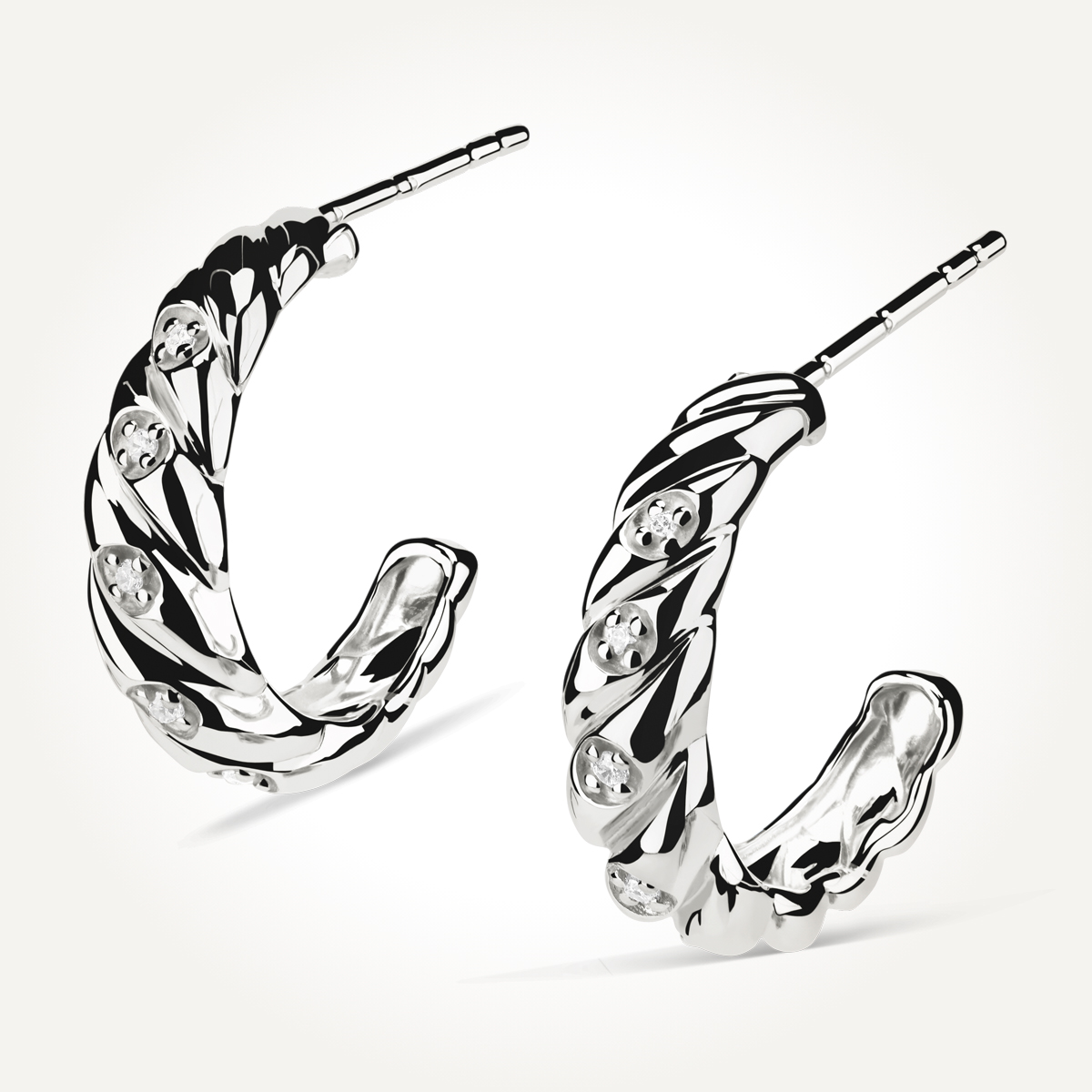 14KT White Gold Diamond Croissant Hoop Earrings 0.06 CT. T.W.