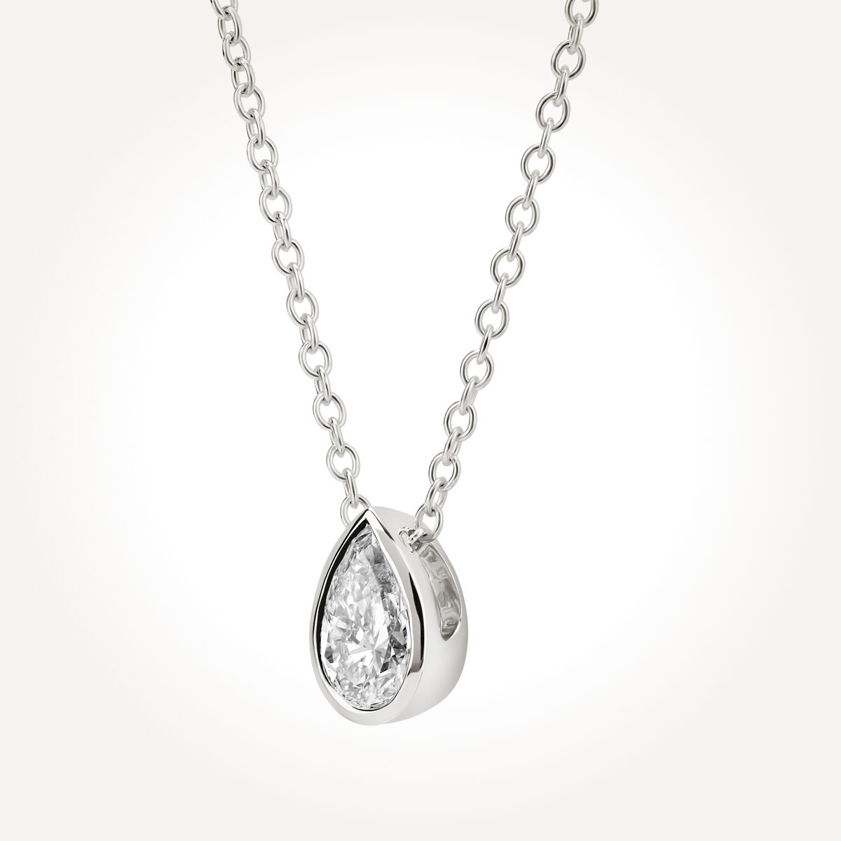 14KT White Gold Pear Solitaire Necklace