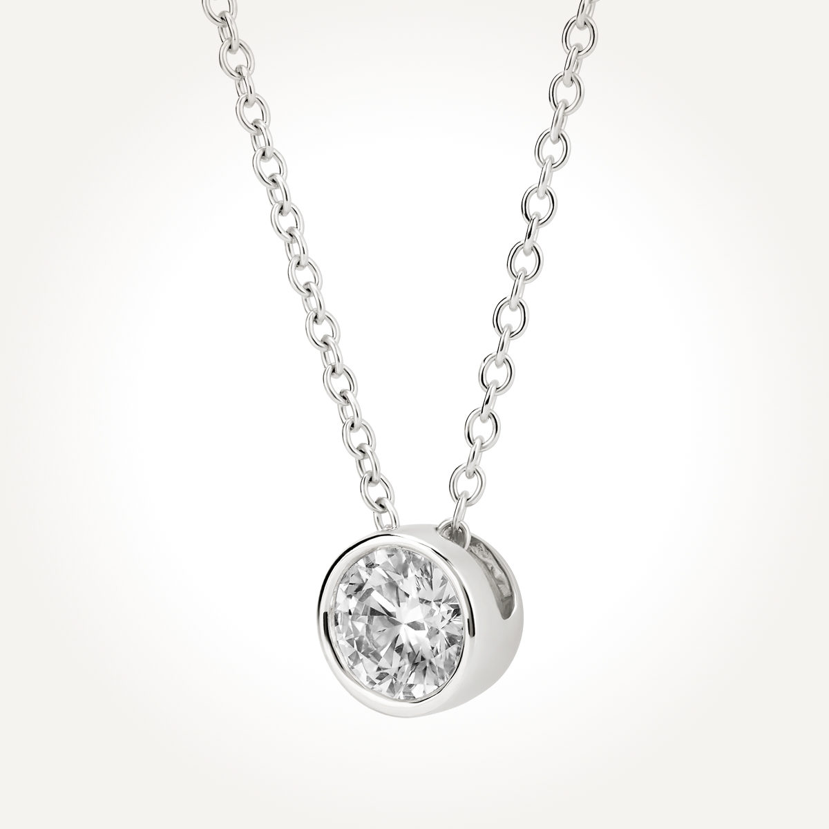 14KT White Gold Round Solitaire Necklace