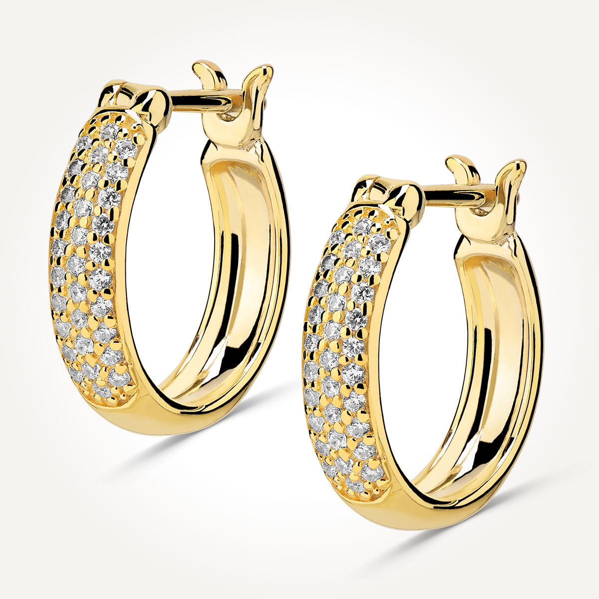 14KT Yellow Gold Pave Hoop Earrings 0.19 CT. T.W.
