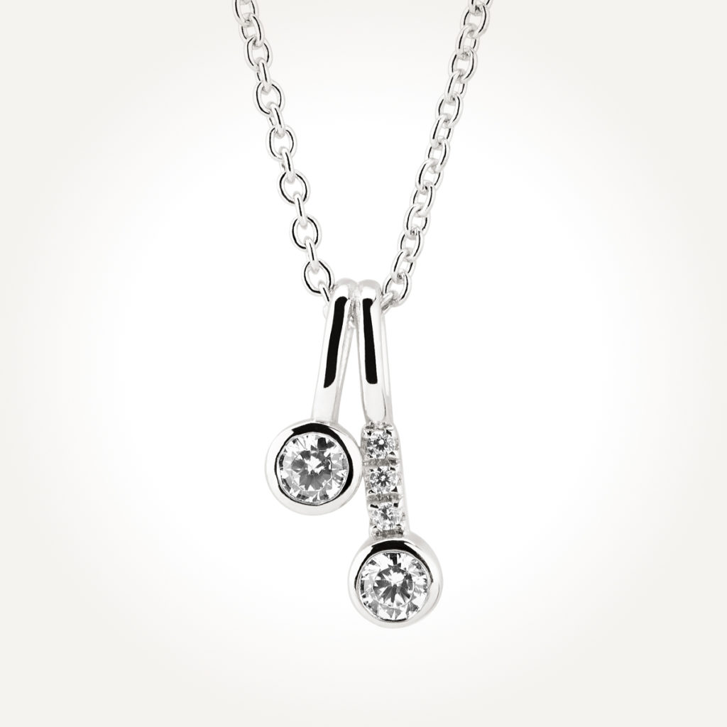 14KT White Gold Two Stone Bezel Necklace