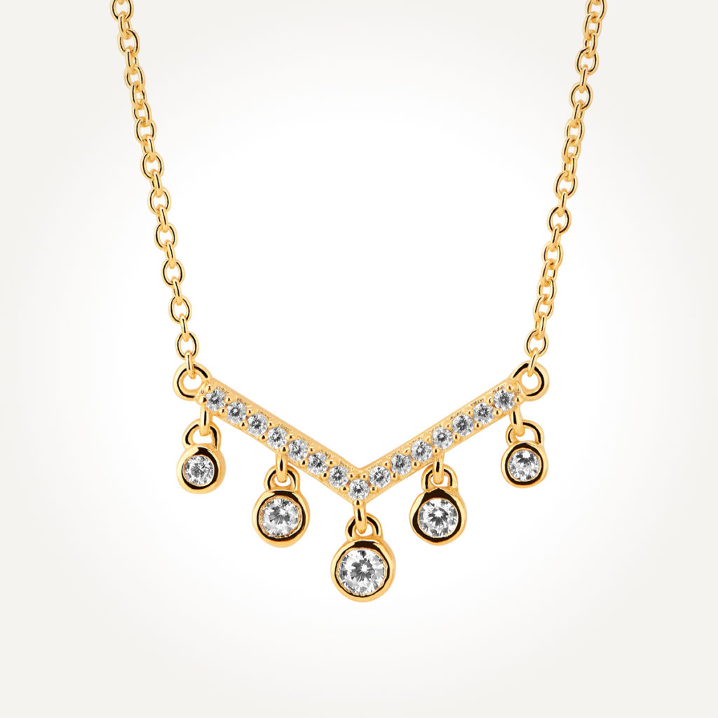 14KT Yellow Gold Chevron Diamond Dangle Necklace