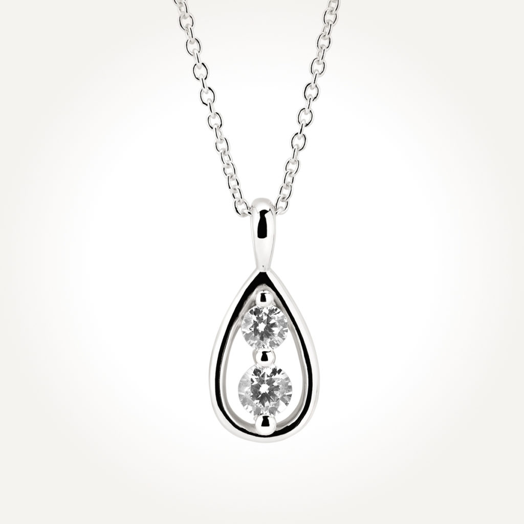 14KT White Gold Two Stone Pear Necklace