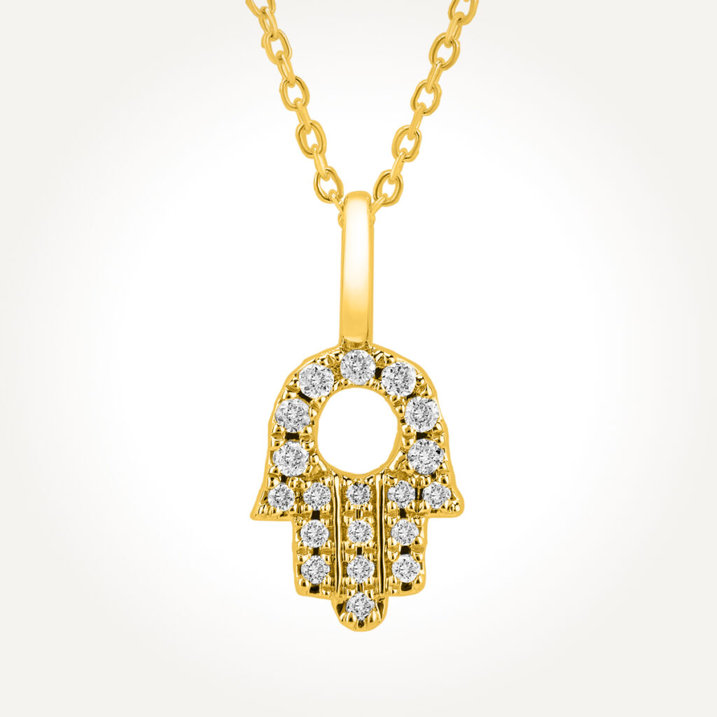 14KT Yellow Gold Hand of Hamsa Necklace 0.09 CT. T.W.