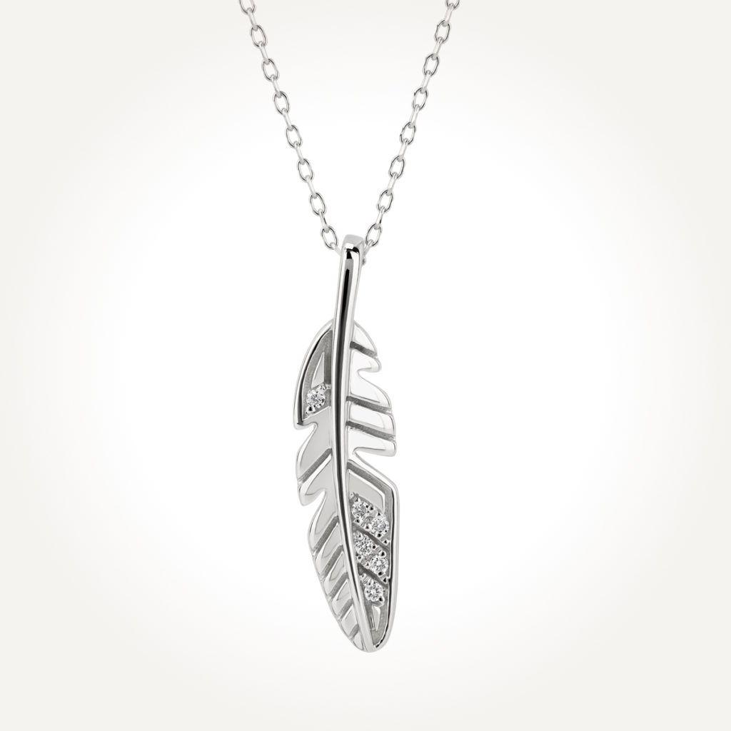 14KT White Gold Diamond Feather Necklace