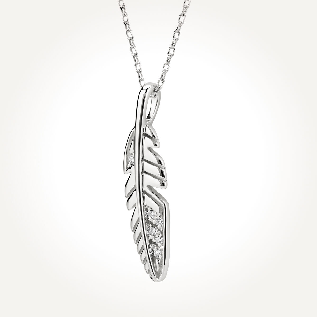 14KT White Gold Diamond Feather Necklace