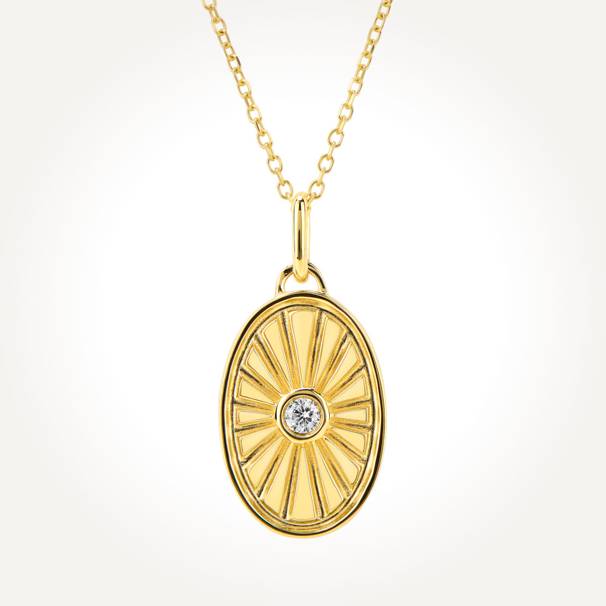 14KT Yellow Gold Diamond Oval Sunray Necklace