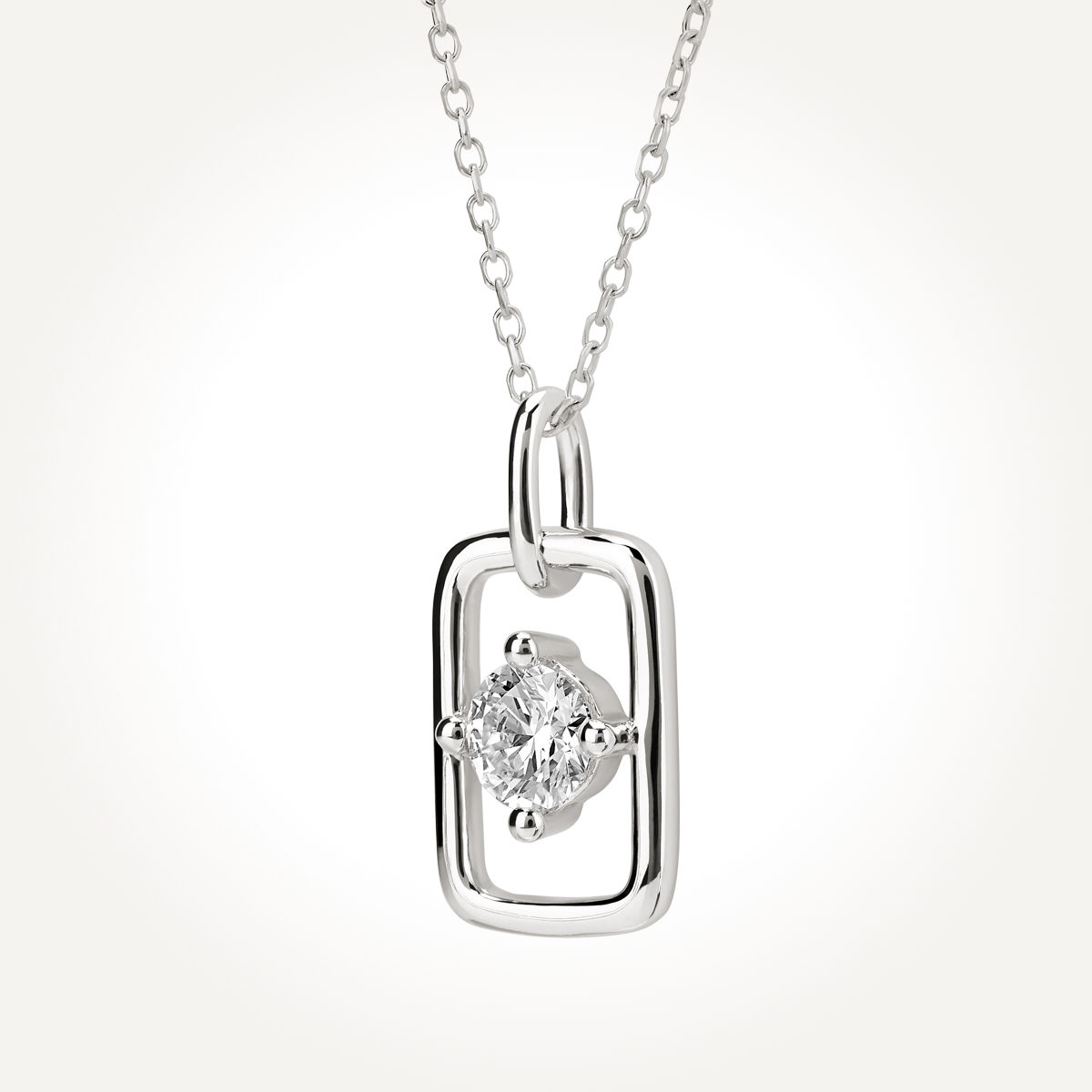 14KT White Gold Suspended Solitaire Necklace