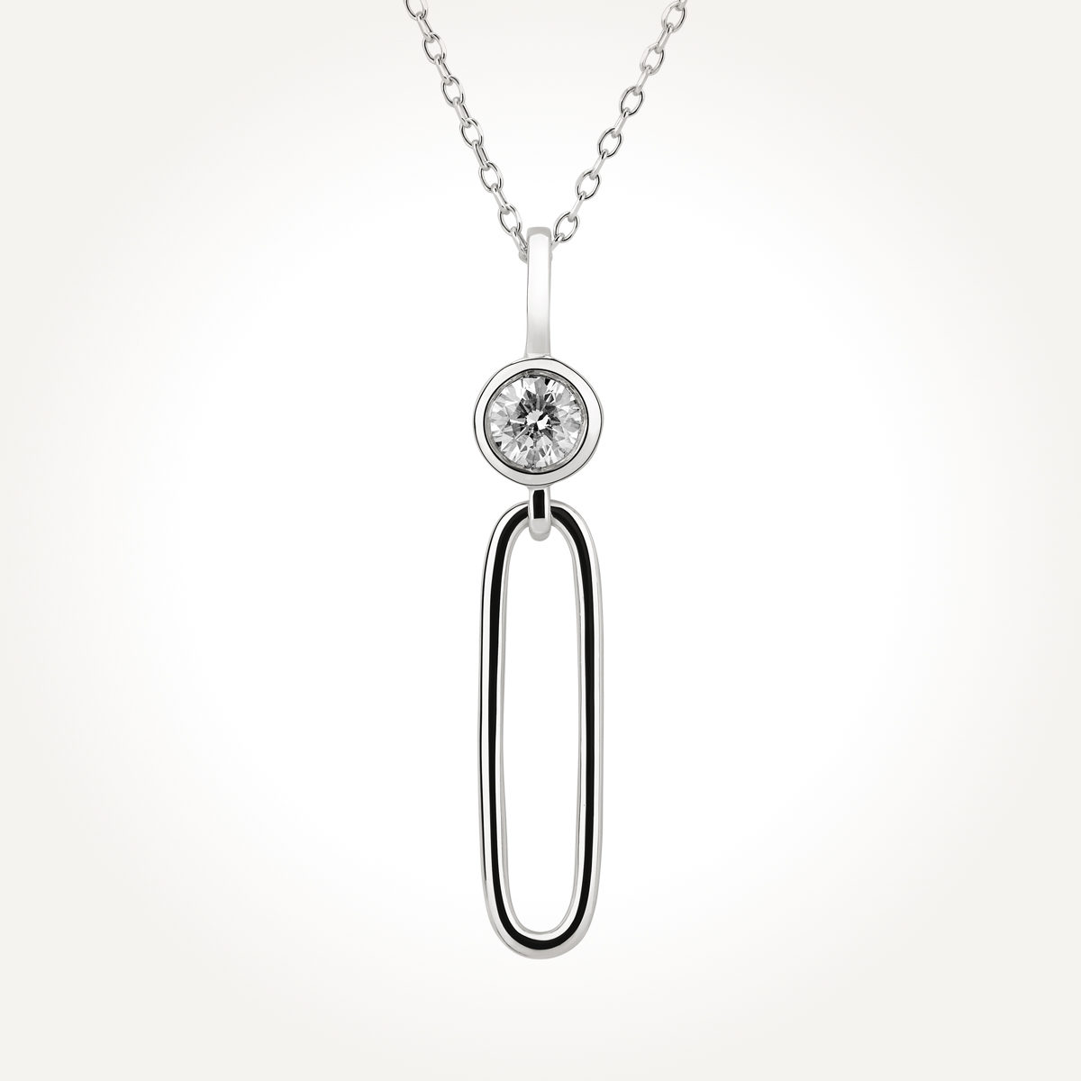 14KT White Gold Paperclip Diamond Necklace 0.15 CT. T.W.