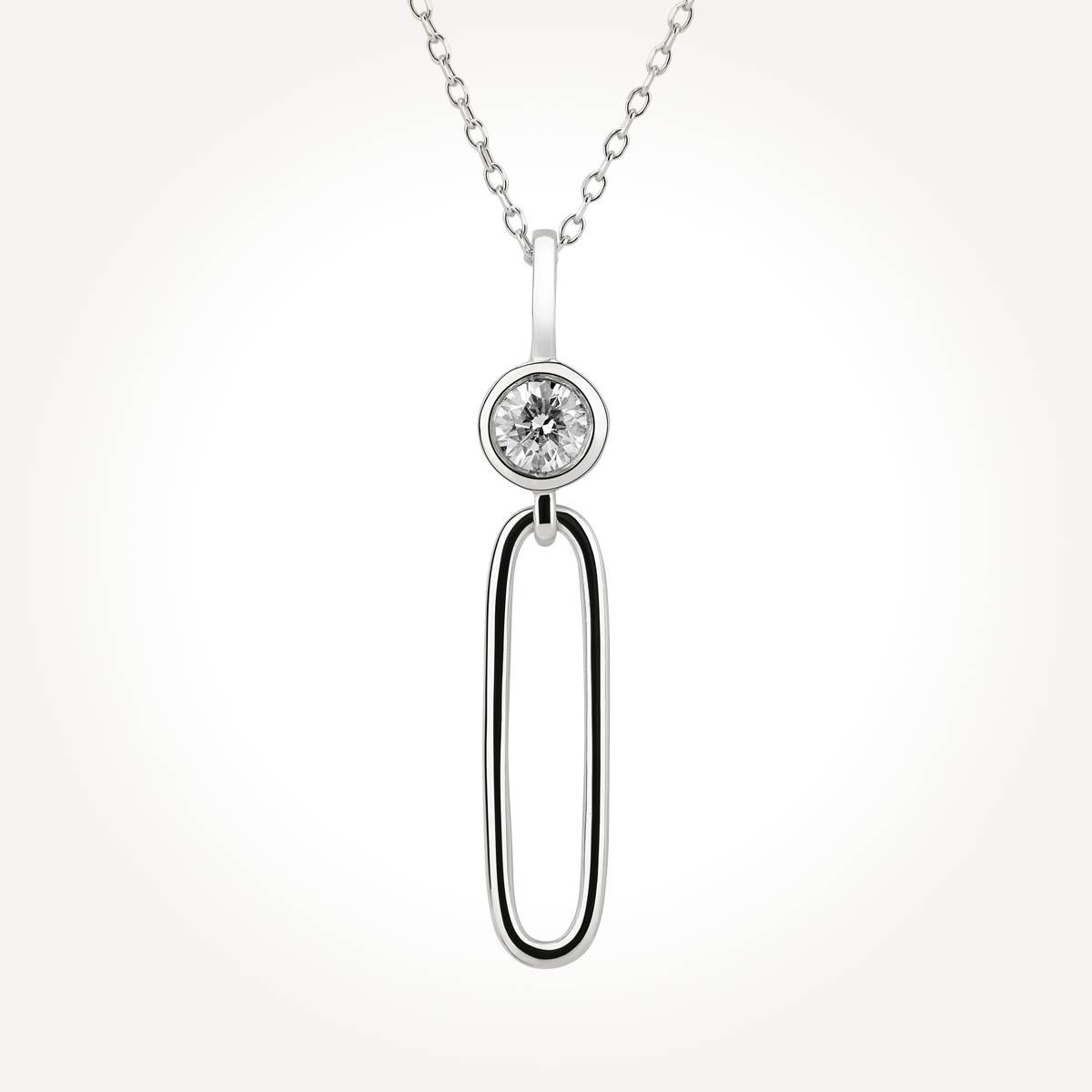 14KT White Gold Paperclip Diamond Necklace 0.15 CT. T.W.