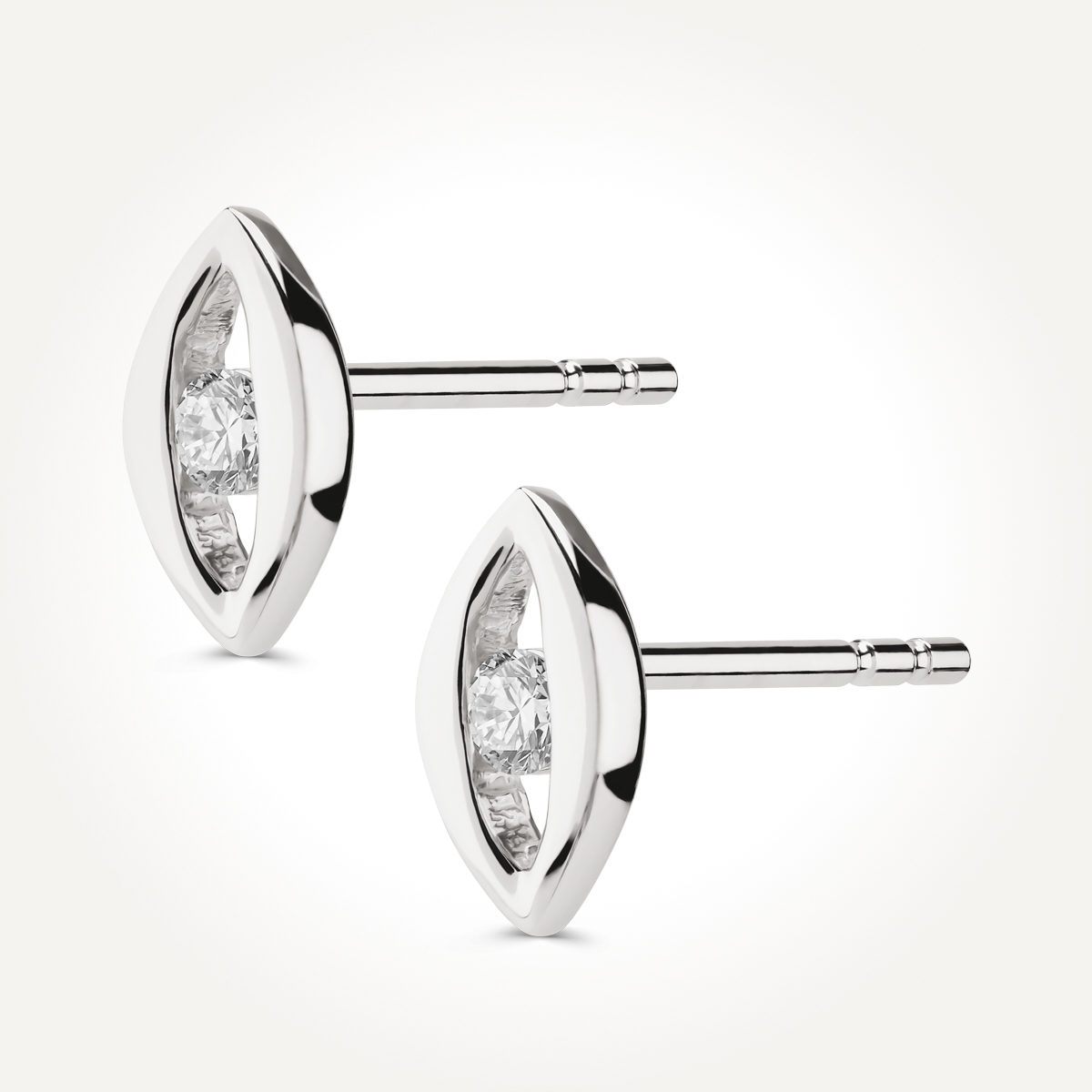 14KT White Gold Marquise Shaped Stud Earrings 0.08 CT. T.W.