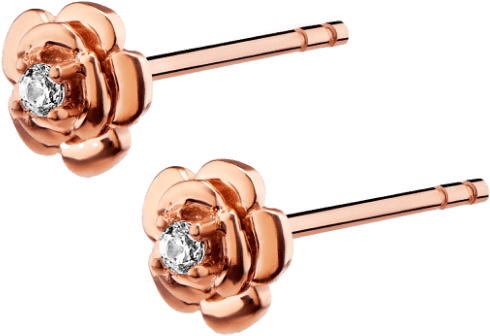 14KT Rose Gold Flower Stud Earrings 0.03 CT. T.W.