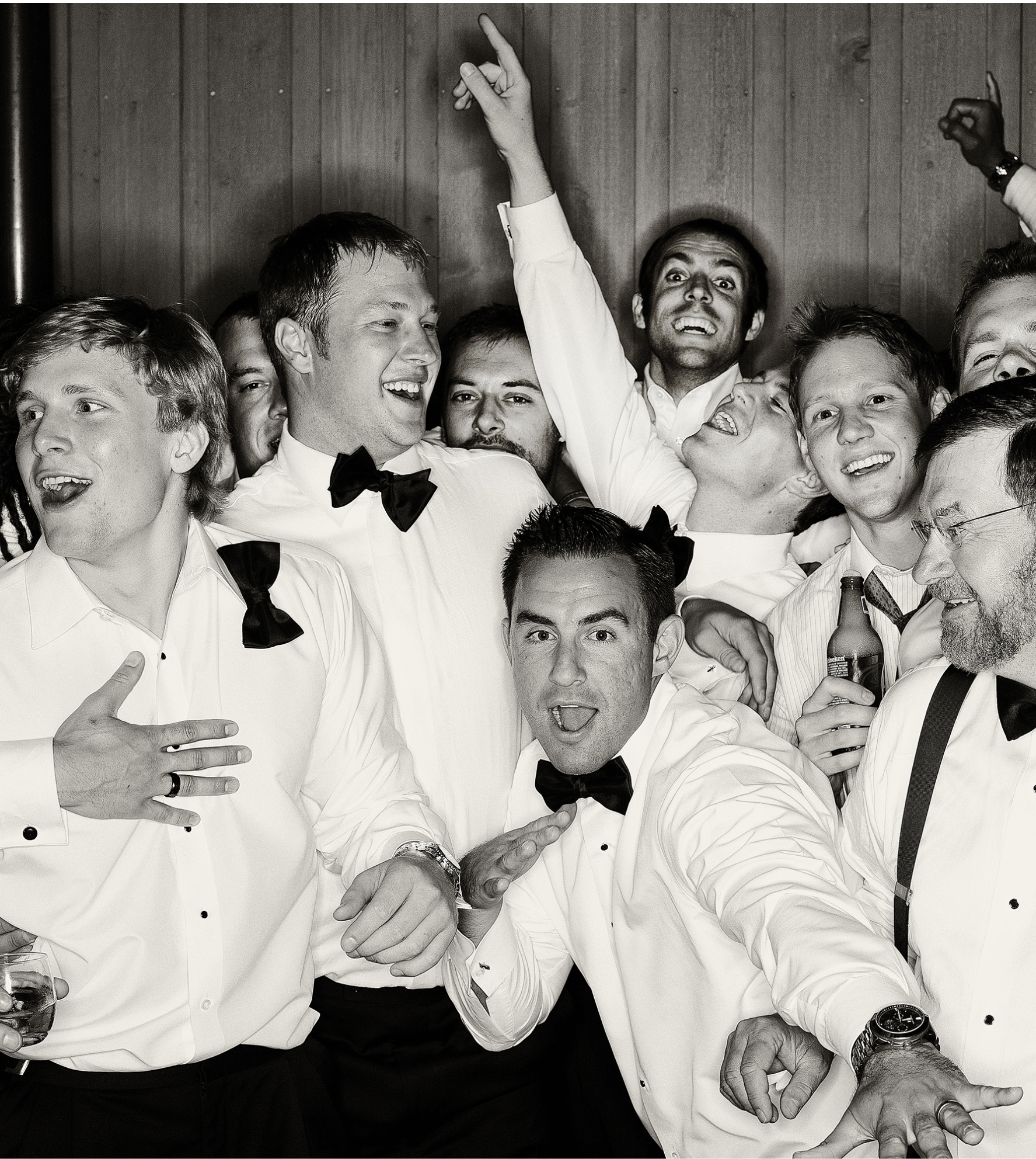 Men enjoying themselves at a bachelor party