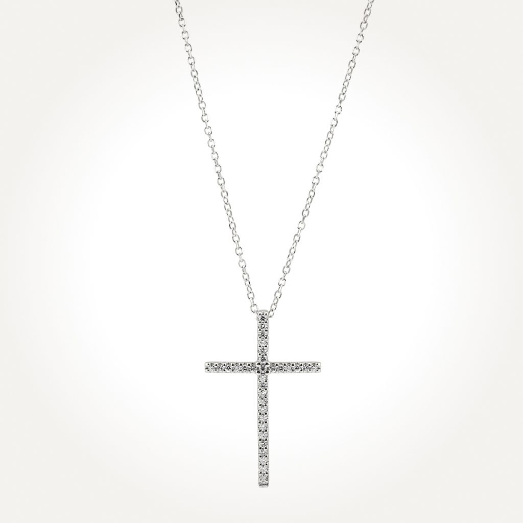 14KT White Gold Cross Necklace 0.09 CT. T.W.