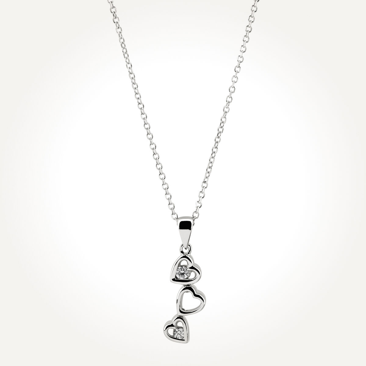 14KT White Gold Tri Heart Necklace