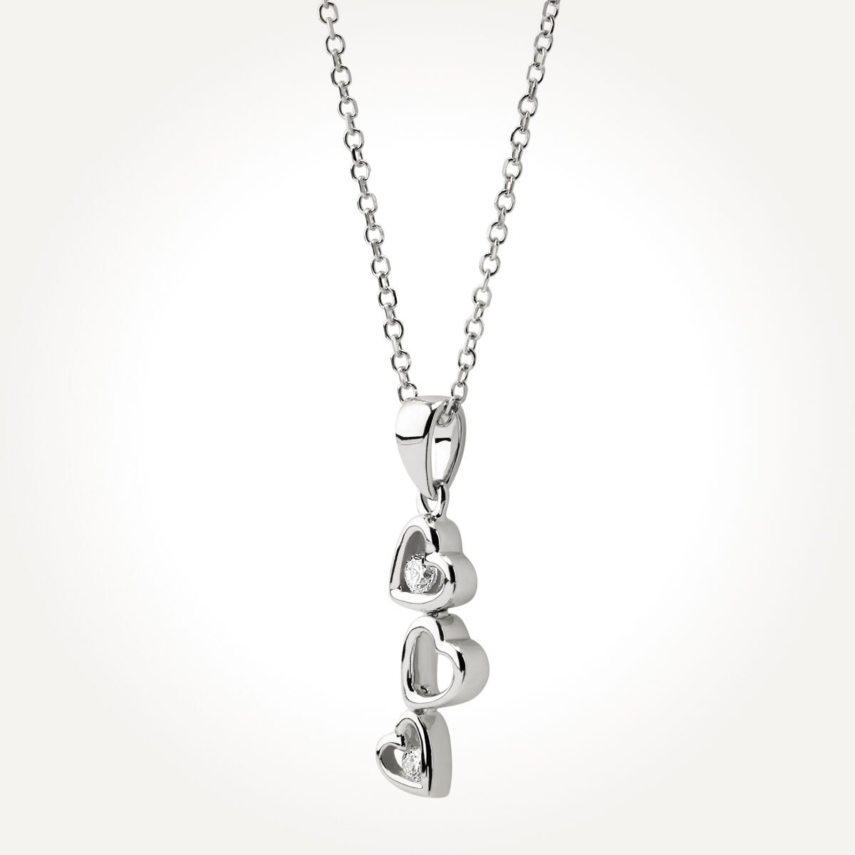 14KT White Gold Tri Heart Necklace